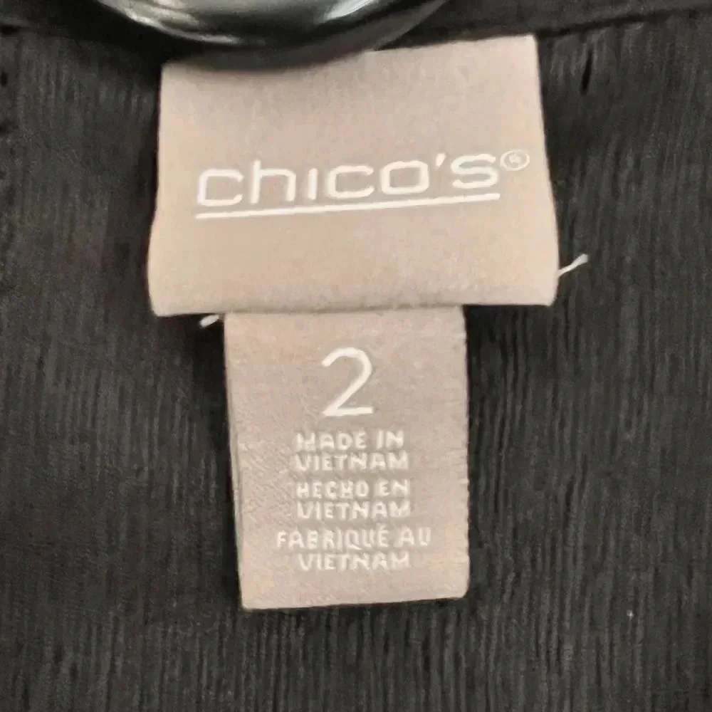 Chico's Black Collared Button‎ Up Embroidered detail Size 2
